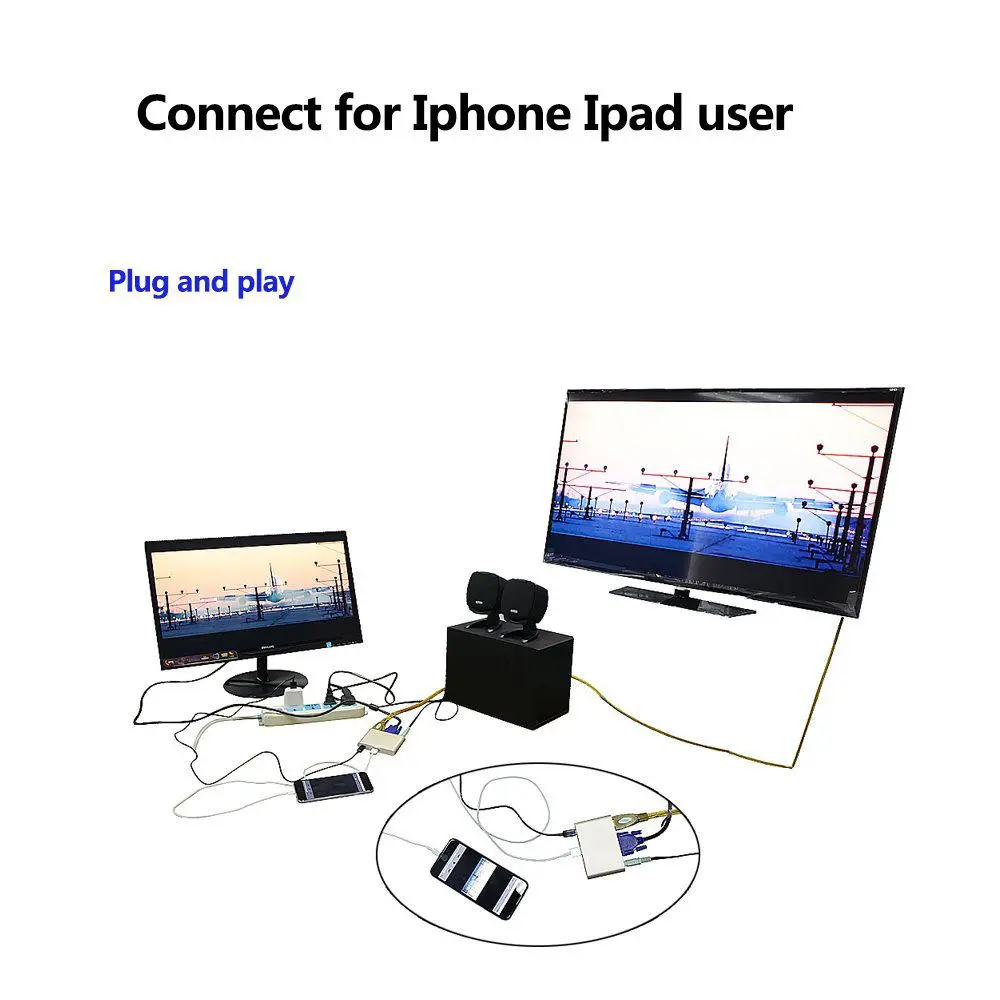 Цифровой AV адаптер литой Телефон Видео Аудио к HDMI ТВ проектор VGA для iPAD для iPhone X 5 6 7 8 Plus для samsung S7 S8 Android