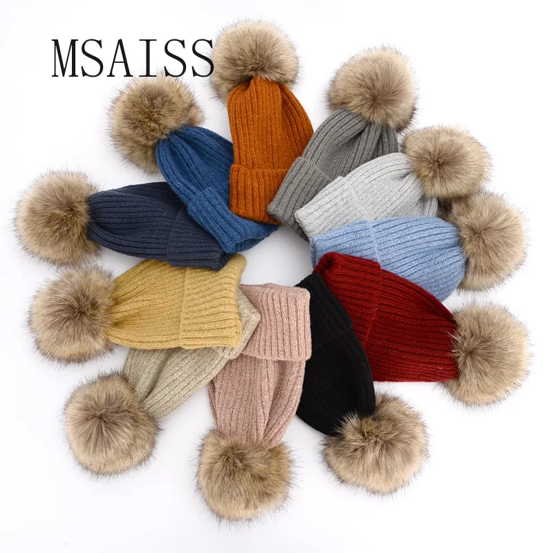 

New Cap Hot Sale Knitted Beanie Cap with Thicker Cashmere Warm Winter Hats for Women Outdoor Pom Pop Ski Caps