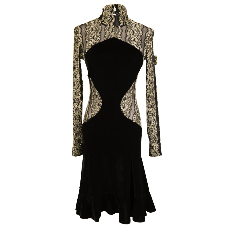 Black Lace Velvet Latin Dance Dress Women Latin Dress Dancing Clothes 