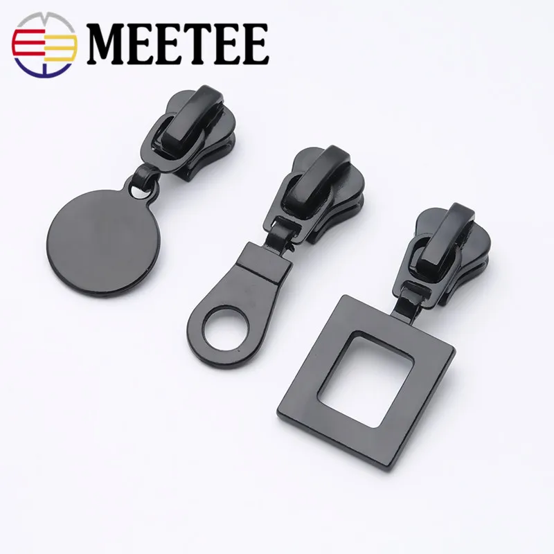 5pcs No5 Resin Zippers Metal Square Round Black Silver zipper head