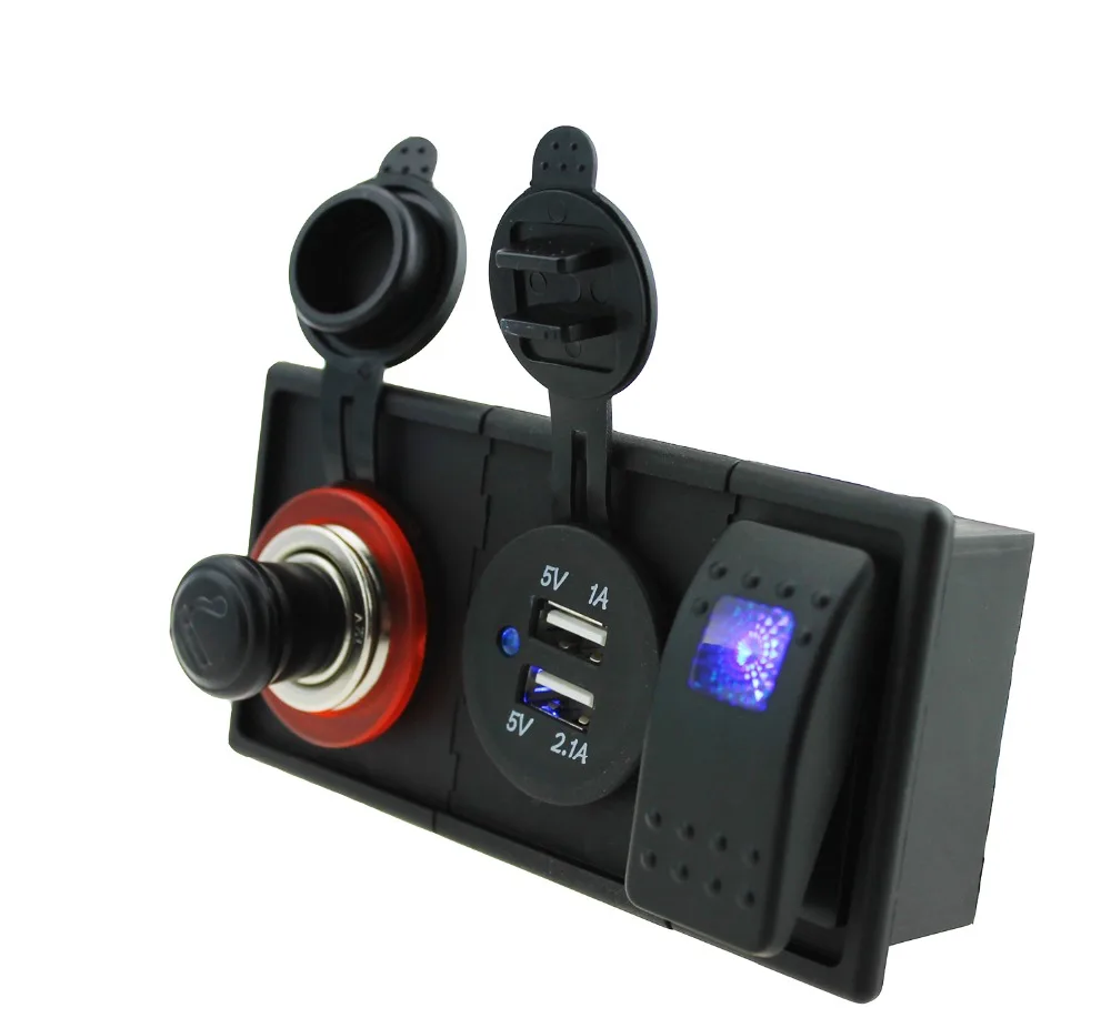 

DC12V-24V 3.1A dual USB cigarette socket with rocker switch holder housing kit for car boat RV motorcycle marine