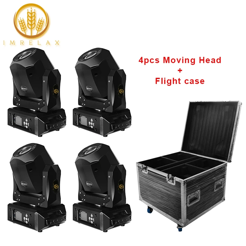 

IMRELAX 4pcs 90W LED Spot Moving Head Light Power In And Out 3 Facet Prism Clear Rotating GOBO With Flight Case Package
