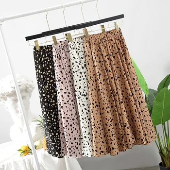 

CHGOISIO 2019 New Female Flowers Print Chiffon Half -length Fairy Rock Elastic Waist Medium -length Casual A -line Rock