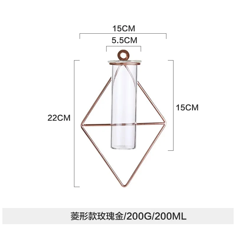 Скандинавском стиле, геометрическая форма, розовое золото, стекло, железо, искусство, цветок, подвесная ваза, настенный держатель, домашнее свадебное украшение для цветов, растений - Цвет: Rose gold C