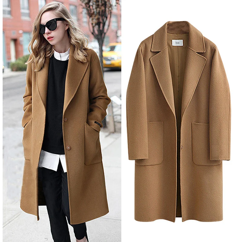 Зимнее пальто женское модное винтажное шерстяное пальто женское длинное пальто с воротником под горло женское Формальное плюс размер 5XL