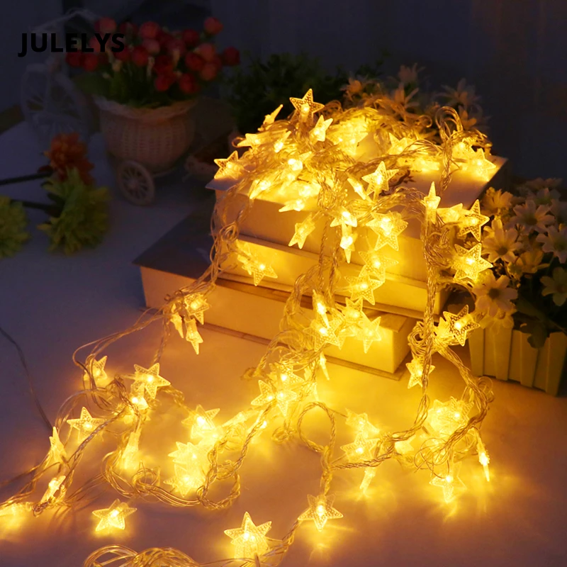 JULELYS 30M 300 Bulbs Garland LED Star String Lights Christmas Festoon LED Lights Decoration For Wedding Holiday Party Birthday JULELYS 30M 300 Bulbs Garland LED Star String Lights Christmas Festoon LED Lights Decoration For Wedding Holiday Party Birthday