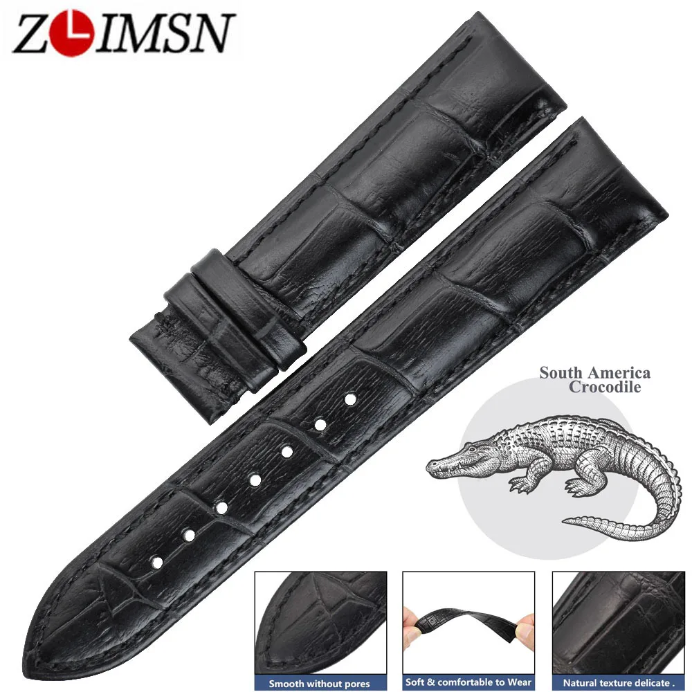 

ZLIMSN South America Crocodile Leather Watch Black Band Wrist 14 - 24mm Suitable For OMEGA Longines Genuine Alligator Watchband