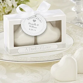 

100pcs=50boxes wedding favor gift for guest -- ceramic Favors "A Dash of Love" Ceramic Heart Salt & Pepper Shakers wa4164