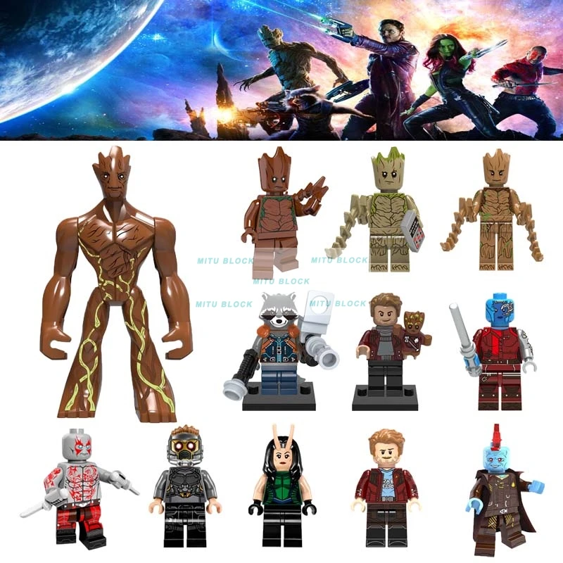 

Single Sale Super Heroe Star-Lord Rocket Raccoon Gamora Mini Tree Man Guardians Of The Galaxy Building Block