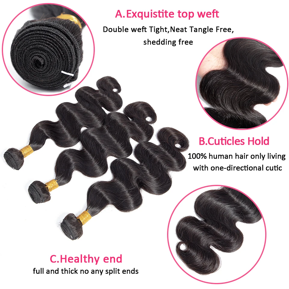 Peruvian Hair Body Wave 3 Bundles Natural Color 8-30 Inchs 100% Human Hair Extension Remy Weaving Double Wefts