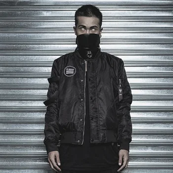 

Jackets Men Embroidery Solid Color Jacket Windbreaker Casual Ribbon Sleeve Loose Cargo Male Tracksuit Coats Streetwear