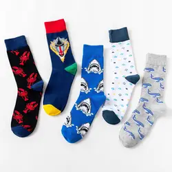 1 пара чесаного хлопка мужские носки Harajuku красочные Marvel животных печати носки счастливые Смешные длинные носки для мужчин Рождественский