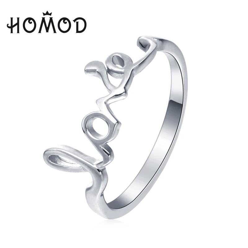 HOMOD Hearts and LOVE Wedding Ring Silver Color Classical Finger Ring