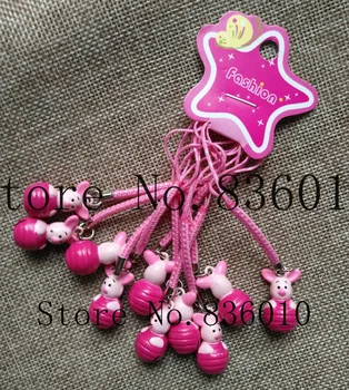 

Hot Sale 50 pcs Cartoon Pig Charms Bell Pendant With Strap Cellphone Key Chains Toy XX-22