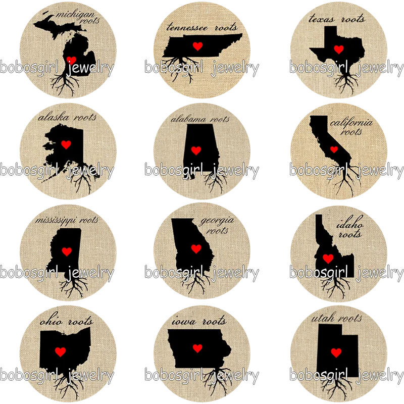 

US American state roots maps LOVE HOME glass Snap button GS9780