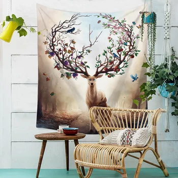 

DeMissir Deer Flowers Antlers Tapestry Decorative 200x150cm Wall Hanging Tapestry Carpet toalla playa tapestries decor tapiz
