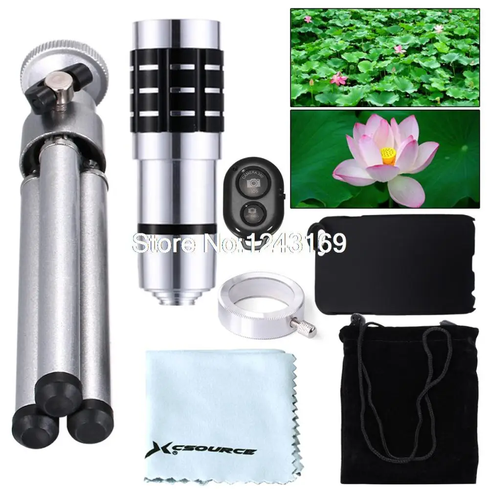 

12x Fix Zoom Phone Camera Telephoto Telescope Lens+Hard Case+Bluetooth Remote controller+ Tripod For iPhone 6 DC556
