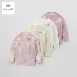 Db4671 Dave Bella осень для маленьких девочек Однотонный свитер из хлопка и шерсти розовый бежевый Текстиль
