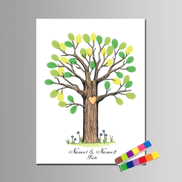 personalized name date cartoon tree fingerprint diy guestbook for