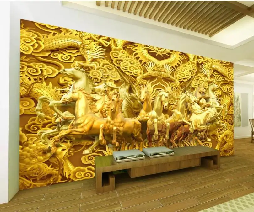 

Gold Dragon Eight Horse Golden Horse 3D TV Background Wall