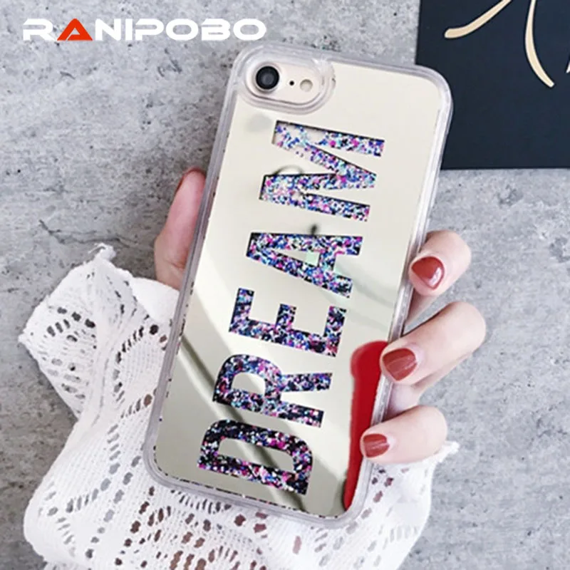 

Ranipobo luxury Dream Mirror Stars Dynamic Liquid Quicksand Phone Caqa Case For iPhone 6 6S 7 8 8 Plus Cases Cover Coque