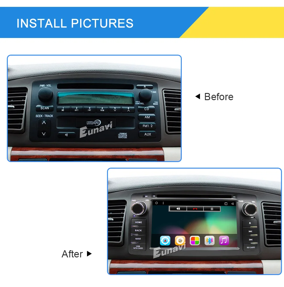 Clearance Eunavi 2 Din Car DVD For Toyota Corolla E120 BYD F3 Android 8.1 Quad core RAM 2G 2Din Car DVD stereo GPS with touch screen WIFI 27