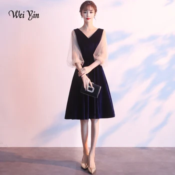 

weiyin Robe De Soiree Short Evening Dress 2020 New Arrival Sexy V-neck A-line Bride Party Formal Dress Homecoming Dresses WY1355