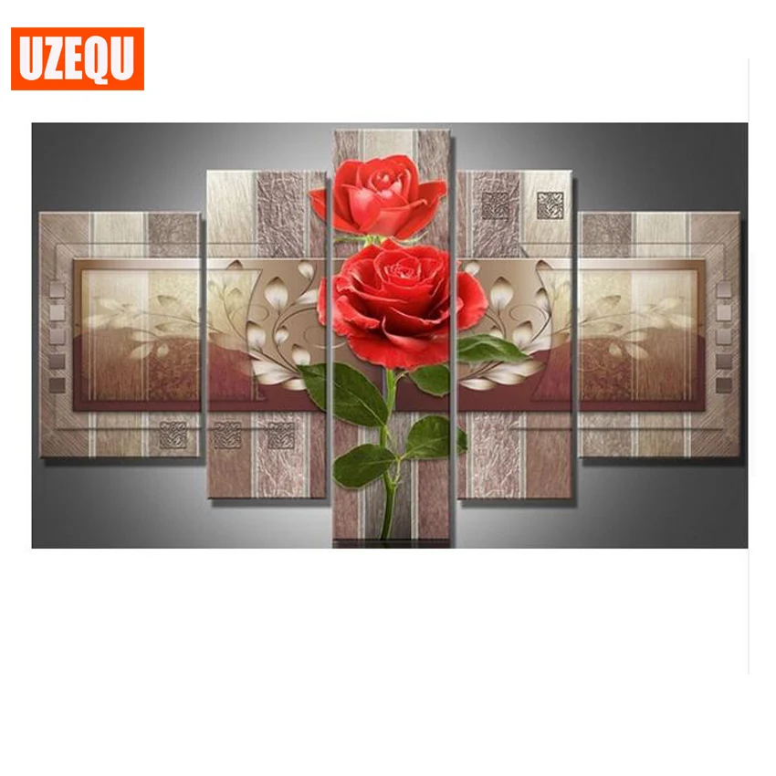 

UzeQu 5pcs 5D DIY Diamond Painting Cross Stitch Flower Rose Multi-picture Diamond Embroidery Full Square Mosaic Pattern Crafts