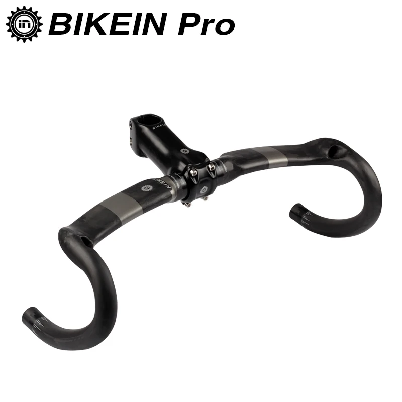

BIKEIN Full UD Carbon Road Bike Handlebar Cycling Bicycle Drop Bar 400/420/440mm + Stem 6 Degrees Matte Black Ultralight 355g
