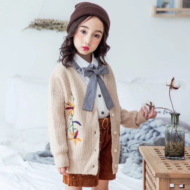 WOTTAGGA 2019 Spring Toddler Kid Girls Clothes Knitted Embroidered Flower Sweater Cardigan Coat Tops