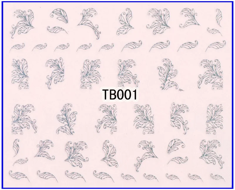 Золото Серебро самоклеющиеся 3D наклейки для ногтей тату масло муха Рыба цветок TB 001-006 - Цвет: TB001 SILVER