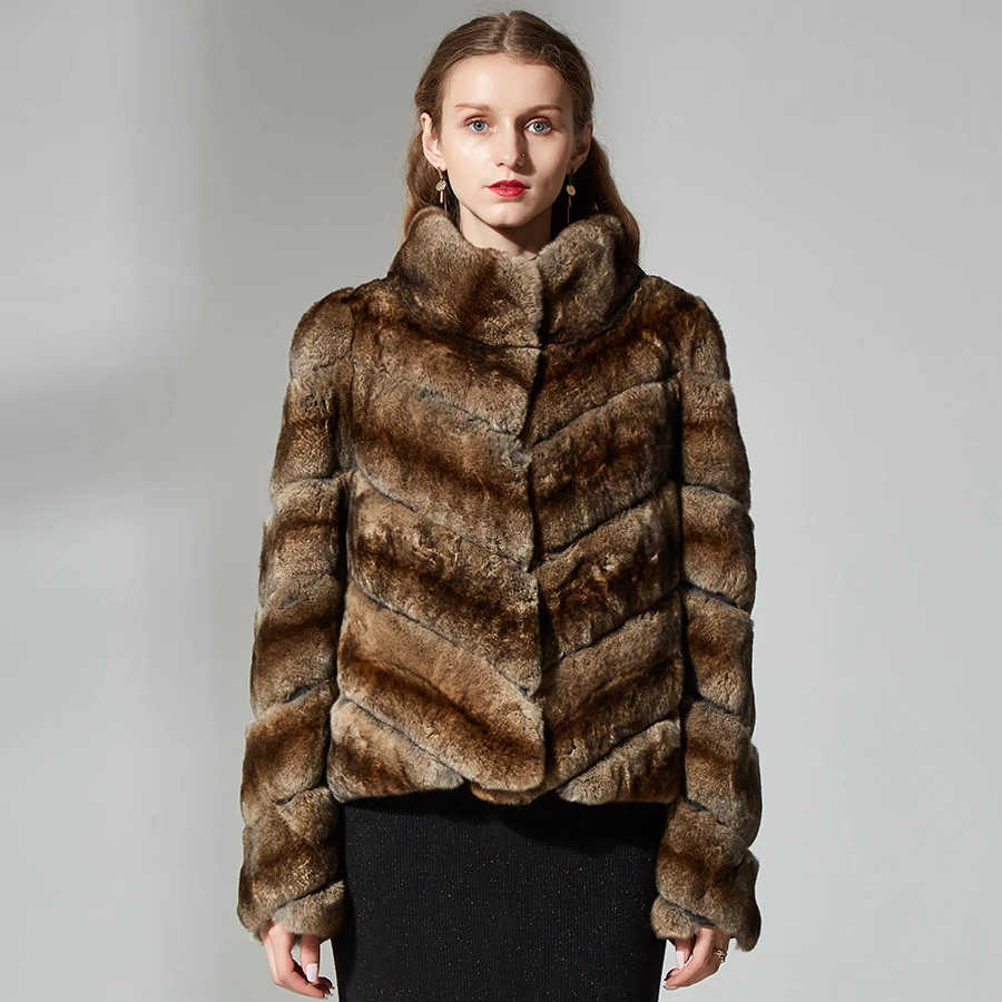 Womens Real Rabbit Fur Stand Collar Coat Outwear Winter Warm Trench Jackets New