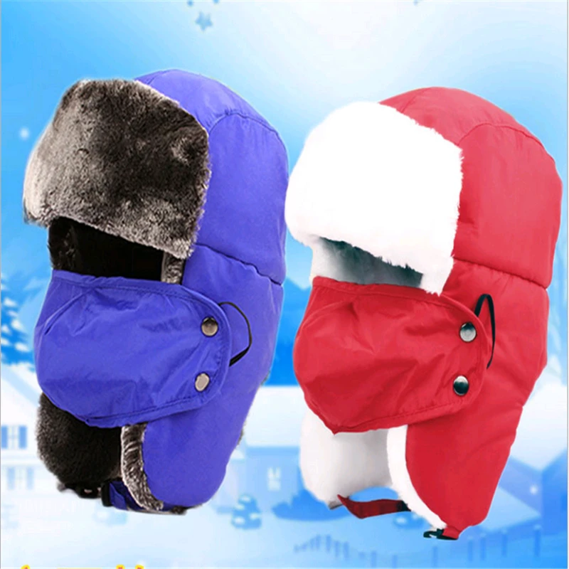 

Free Shipping New Winter Wind Proof Children Bomber Hats With Mask Warm Fur Caps for Men Women Earmuffs Fashion CY0021