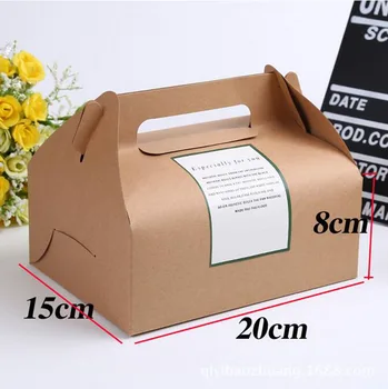 

20*15*8cm Large kraft paper cake box with handle portable Ecofriendly Kraft Box Kraft Paper cake food Packing Box