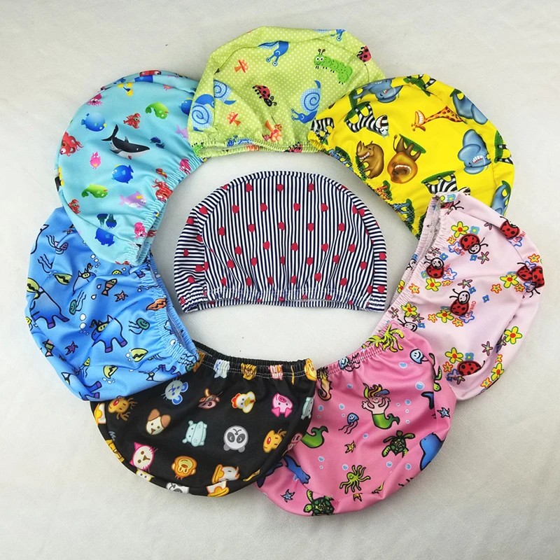 2pcs Baby Newborn Swimming Caps 0-6Y Children Boys Girls Cartoon Printed Waterproof Hair Wash Hat