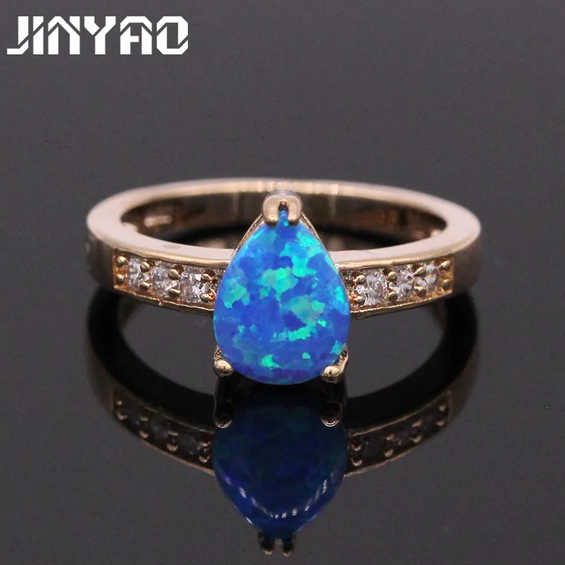 JINYAO Jewelry Charm Teardrop Fire Opal Gold Color Wedding Ring For Women Engagement Gift 