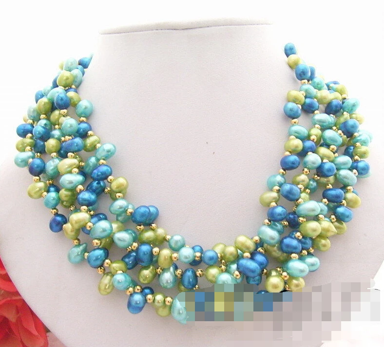 

HOT SELL - 0581 6Strds Blue&Green Pearl Necklace -Top quality free shipping