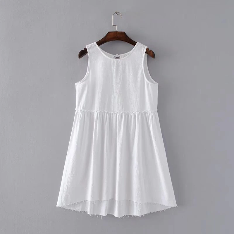 Download 2017 Summer Lady Sleeveless Frayed Edges Dress Backless Women Ruffles Asymmetric Hem Washed ...