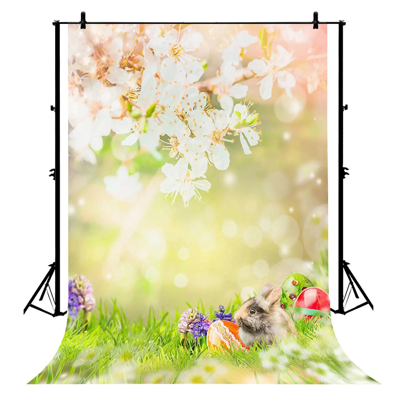

5x7ft Easter White Flowers Rabbit Grass Polyester Photo Background Portrait Backdrop