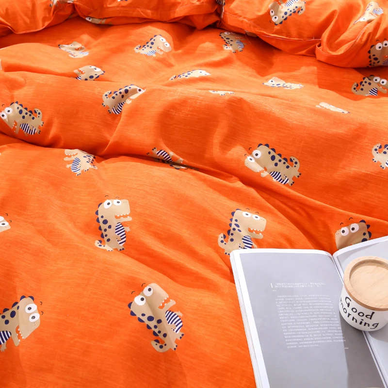 Детский комплект постельного белья с героями мультфильмов, оранжевый, милый, в виде мини-динозавра, набор пододеяльников с принтом, мягкий, скандинавский стиль, полный размер, королева, король