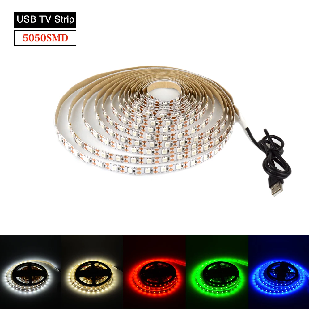 USB strip led Light 5050 USB ribbons Lamp 5V rope lighting tape 60LEDs/M TV/PC/Laptop decoration