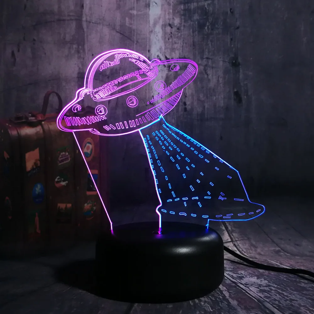 Мультяшный милый космический корабль НЛО Alien акриловый 3D LED RGB смешанный 7