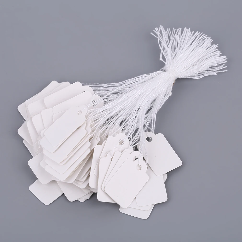 

100pcs/pack Rectangular Paper Price Tag White Blank String Watch Jewelry Price Display Cards Promotion Label for Sales