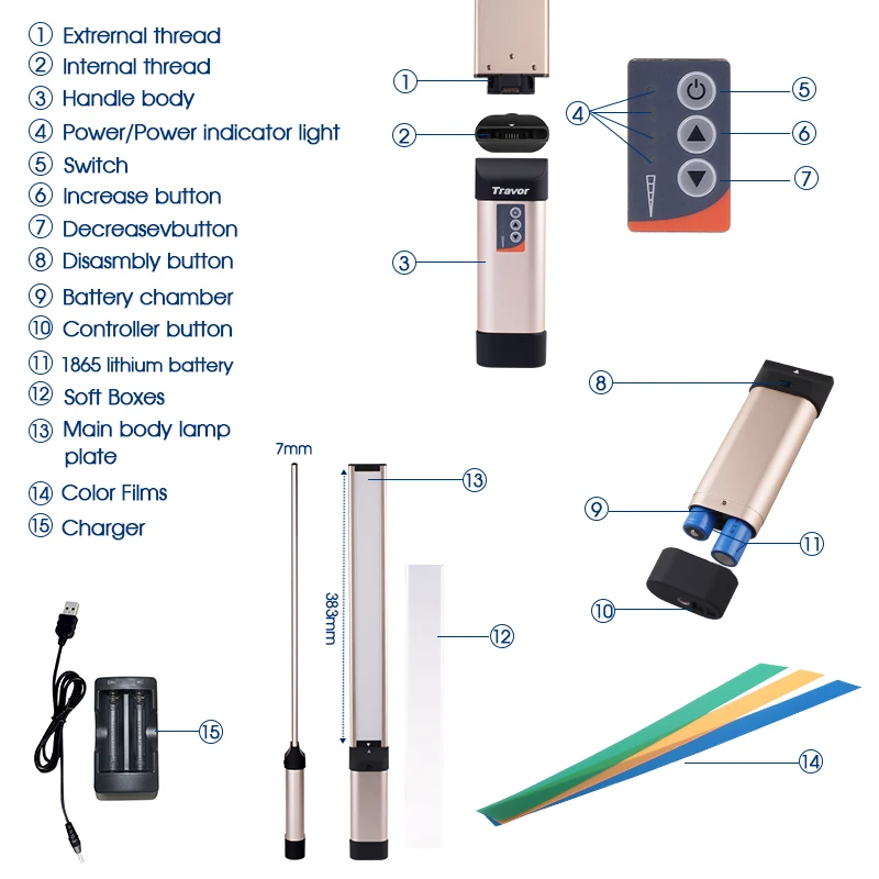  Trevor L2 Handheld LED stick Photography light studio Light With 18650 Battery 3 Color Filters For  - 32948178875