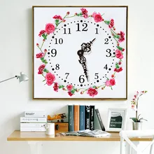 Diamond Embroidery  Flower Wall Clock 3D Diamond Painting Cross Stitch Rose Clock Bedroom Wall Clock Simple Modern Clock 