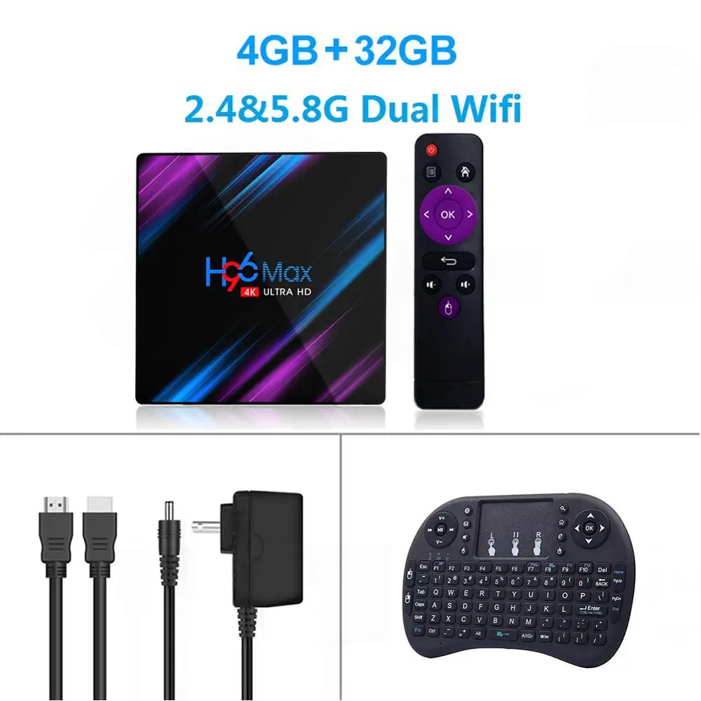 Android 9,0 tv Box H96 MAX Rockchip RK3318 4 Гб ОЗУ 32 Гб 64 Гб ПЗУ 4K Netflix Youtube потоковый медиаплеер LEMADO Smart tv Box - Цвет: 4G 32G normal i8