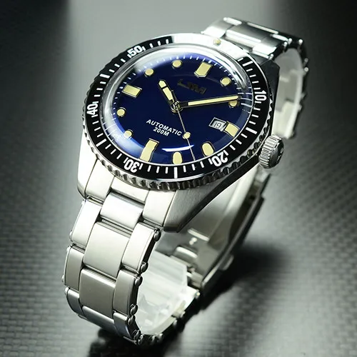 Мужские винтажные часы для дайвинга San Martin Sixty-Five, автоматические часы из нержавеющей стали 200, водостойкие мужские часы, модные - Цвет: steel blue