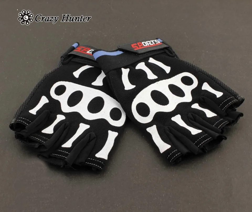 Biker Competitive Training Sport Driving Skull Men/'s Fingerless Gloves