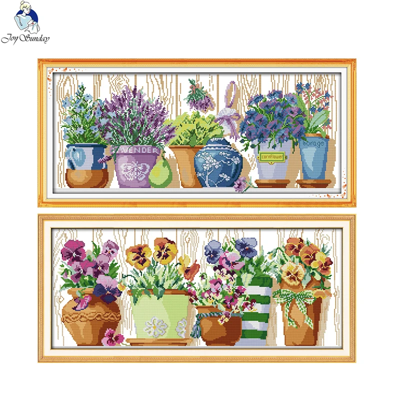

The Pottings on the Windowsill Patterns Cross Stitch Kits 11CT Printed Fabric 14CT Canvas Cross-stitch Embroidery Thread Sets