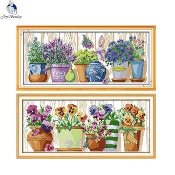 

The Pottings on the Windowsill Patterns Cross Stitch Kits 11CT Printed Fabric 14CT Canvas Cross-stitch Embroidery Thread Sets
